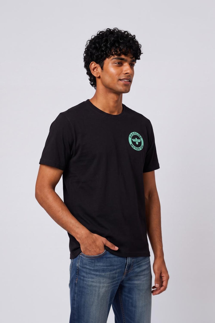 Mens Black Drop Shoulder Digital Print T-Shirt - Image 4