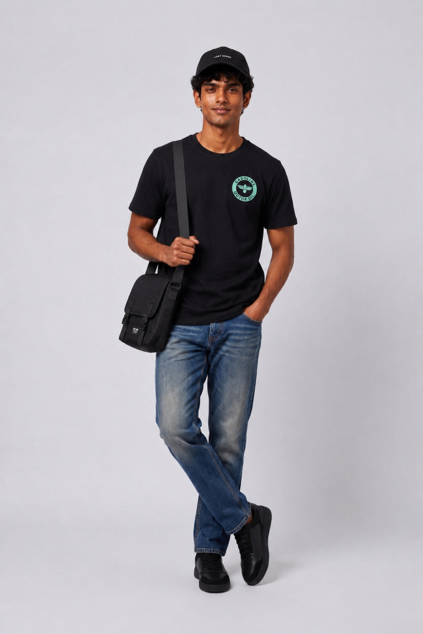 Mens Black Drop Shoulder Digital Print T-Shirt - Image 6