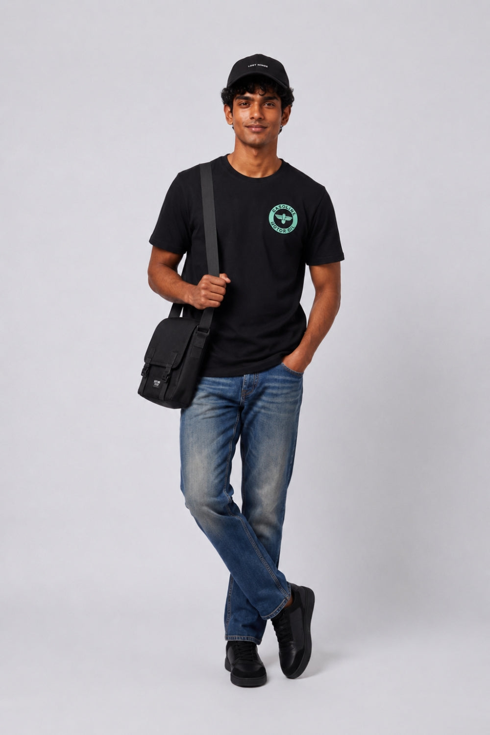 Mens Black Drop Shoulder Digital Print T-Shirt - Image 6