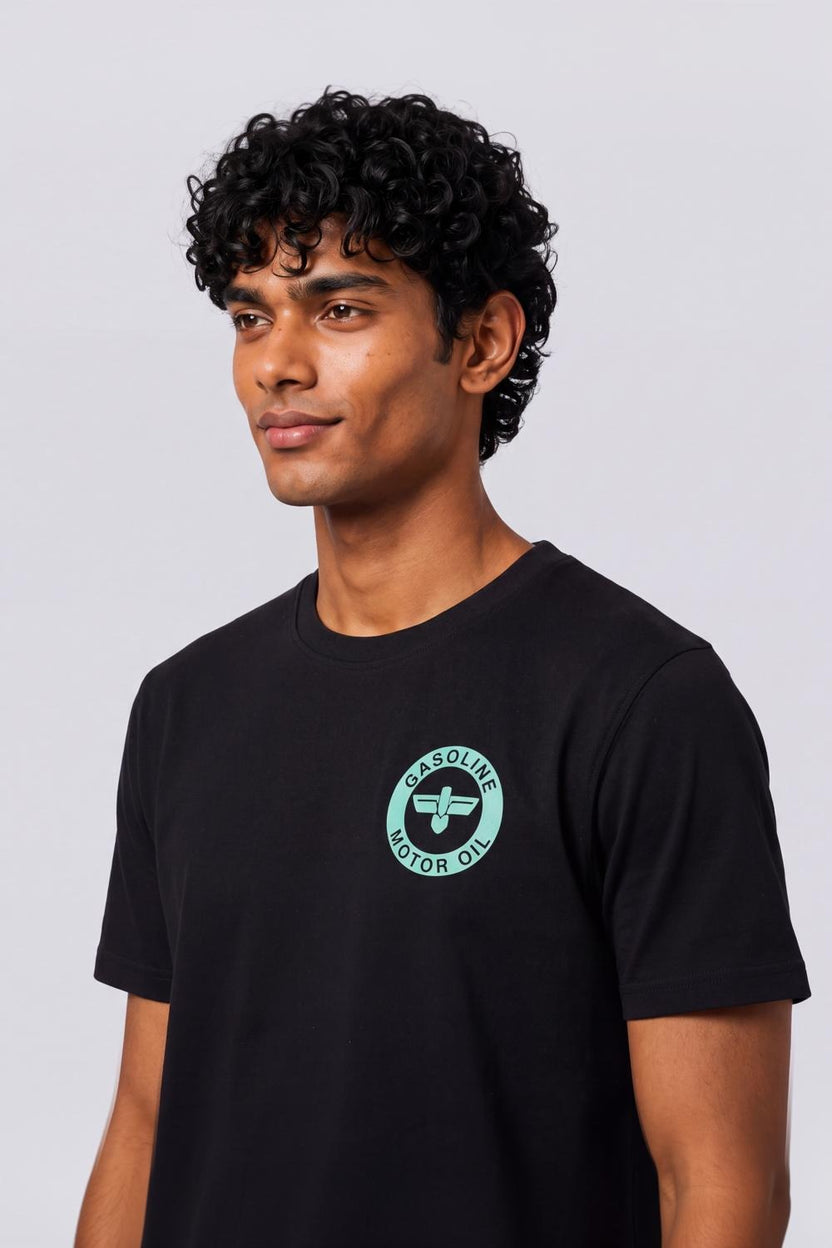 Mens Black Drop Shoulder Digital Print T-Shirt - Image 9