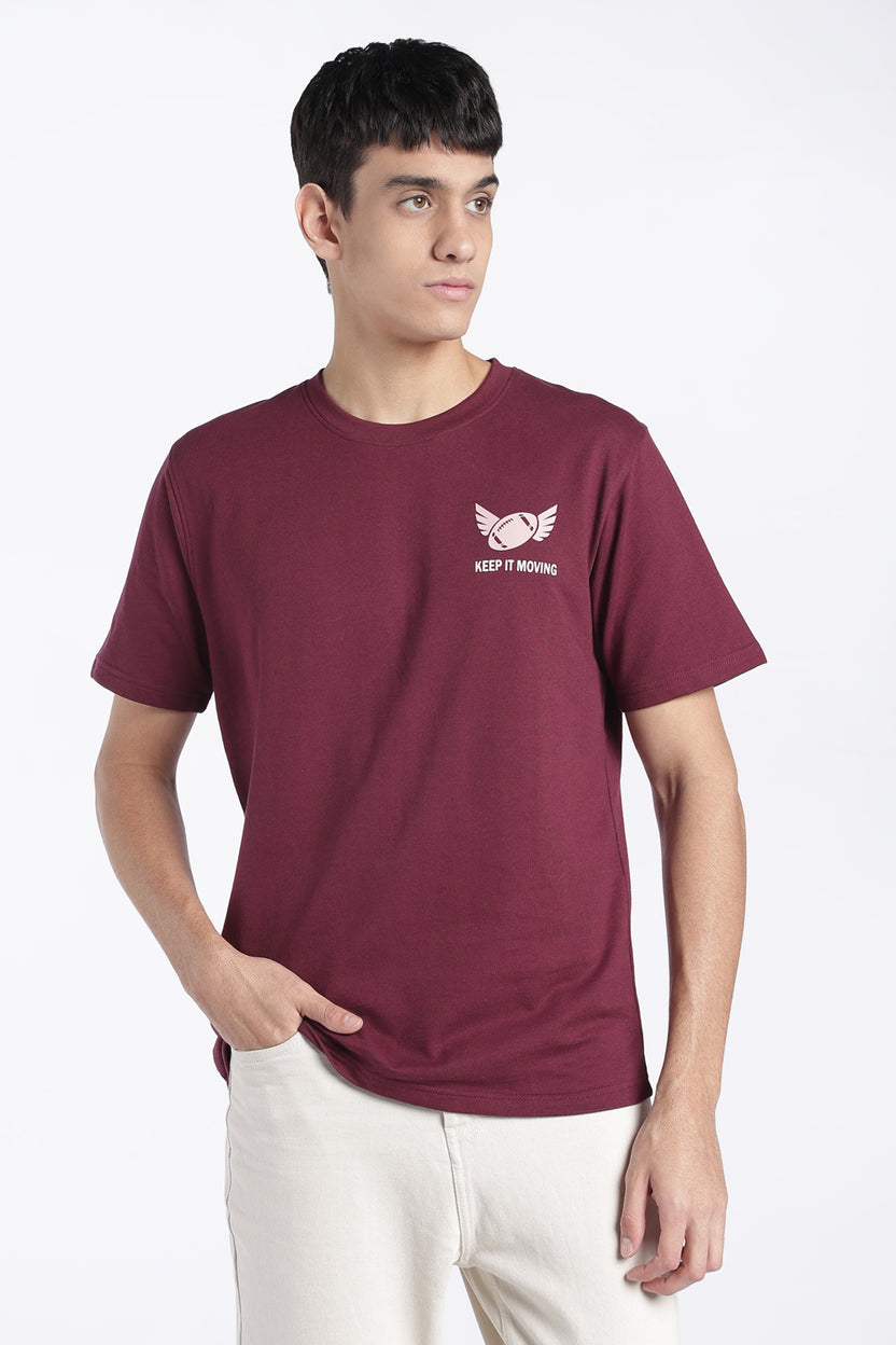 Mens Regular Fit Maroon Graphic Printed T-Shirt - Image 2