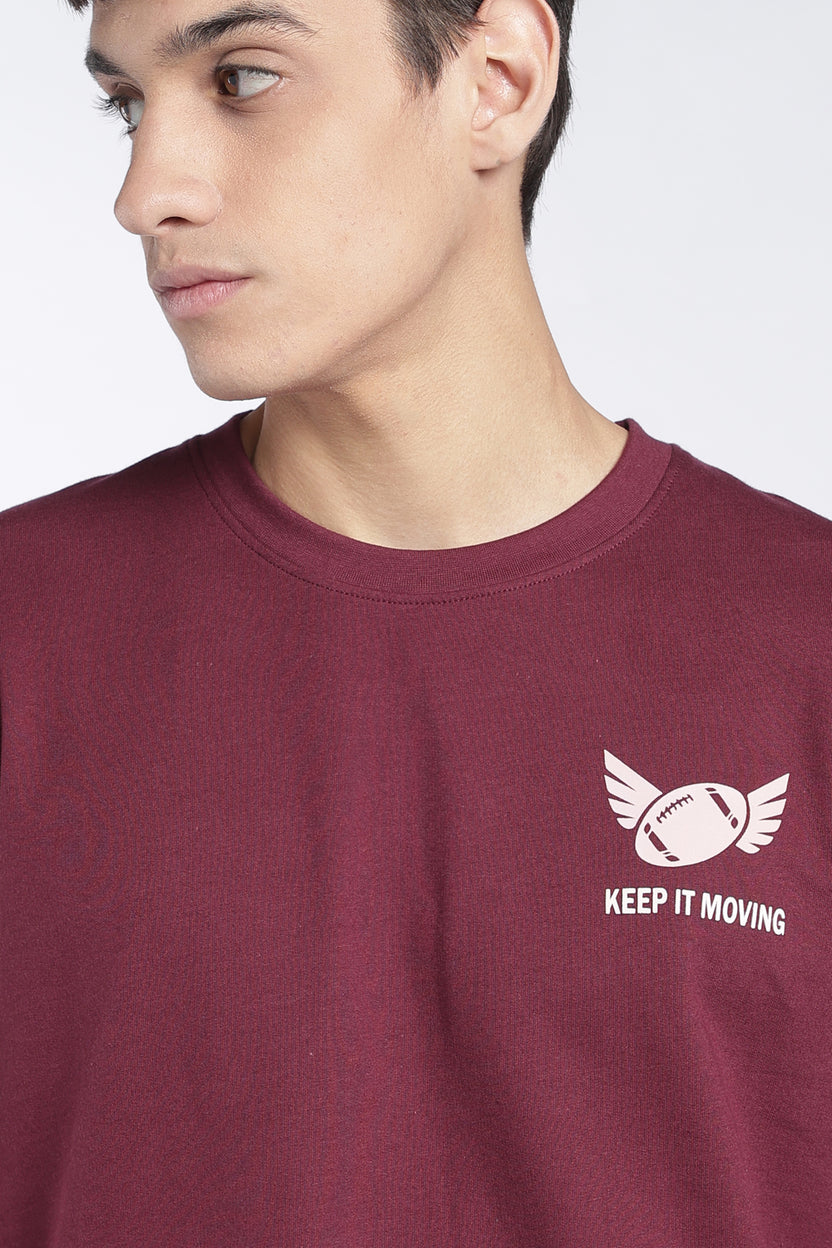 Mens Regular Fit Maroon Graphic Printed T-Shirt - Image 3