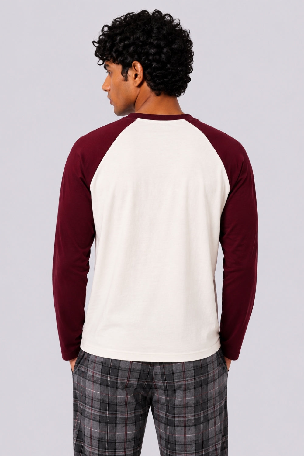 Mens Cream and Maroon Graphic Nightwear T-Shirt - Image 5