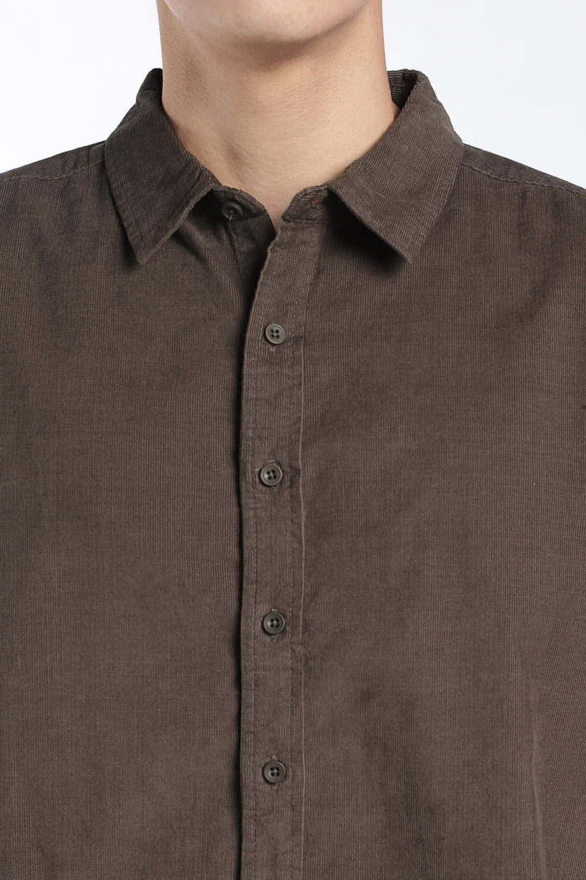Mens Regular Fit Olive Solid Corduroy Casual Shirt - Image 3