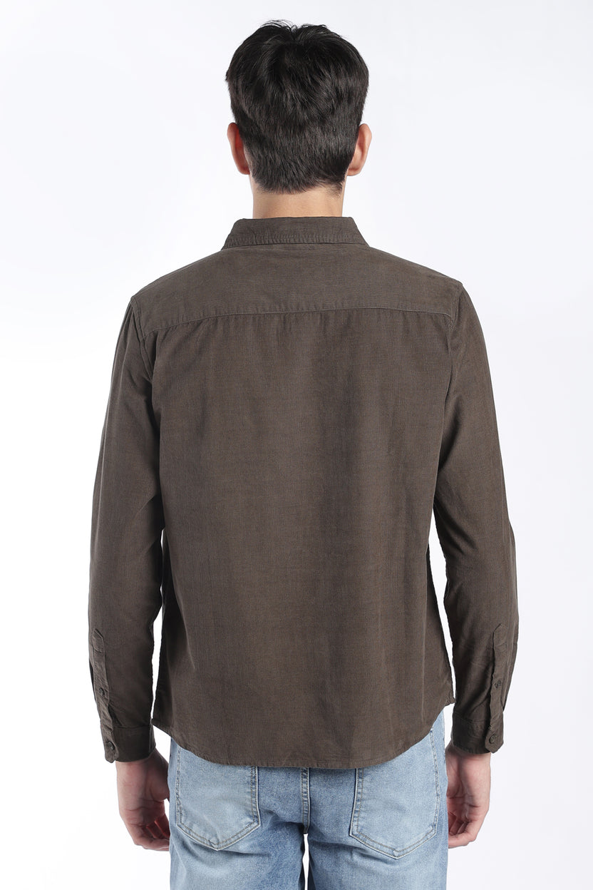 Mens Regular Fit Olive Solid Corduroy Casual Shirt - Image 5