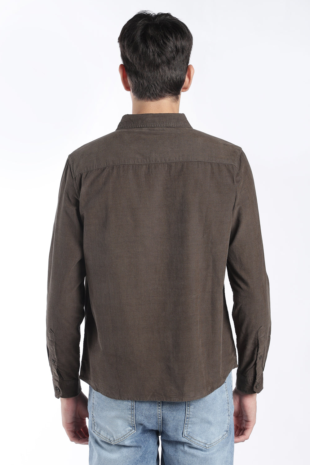 Mens Regular Fit Olive Solid Corduroy Casual Shirt - Image 5