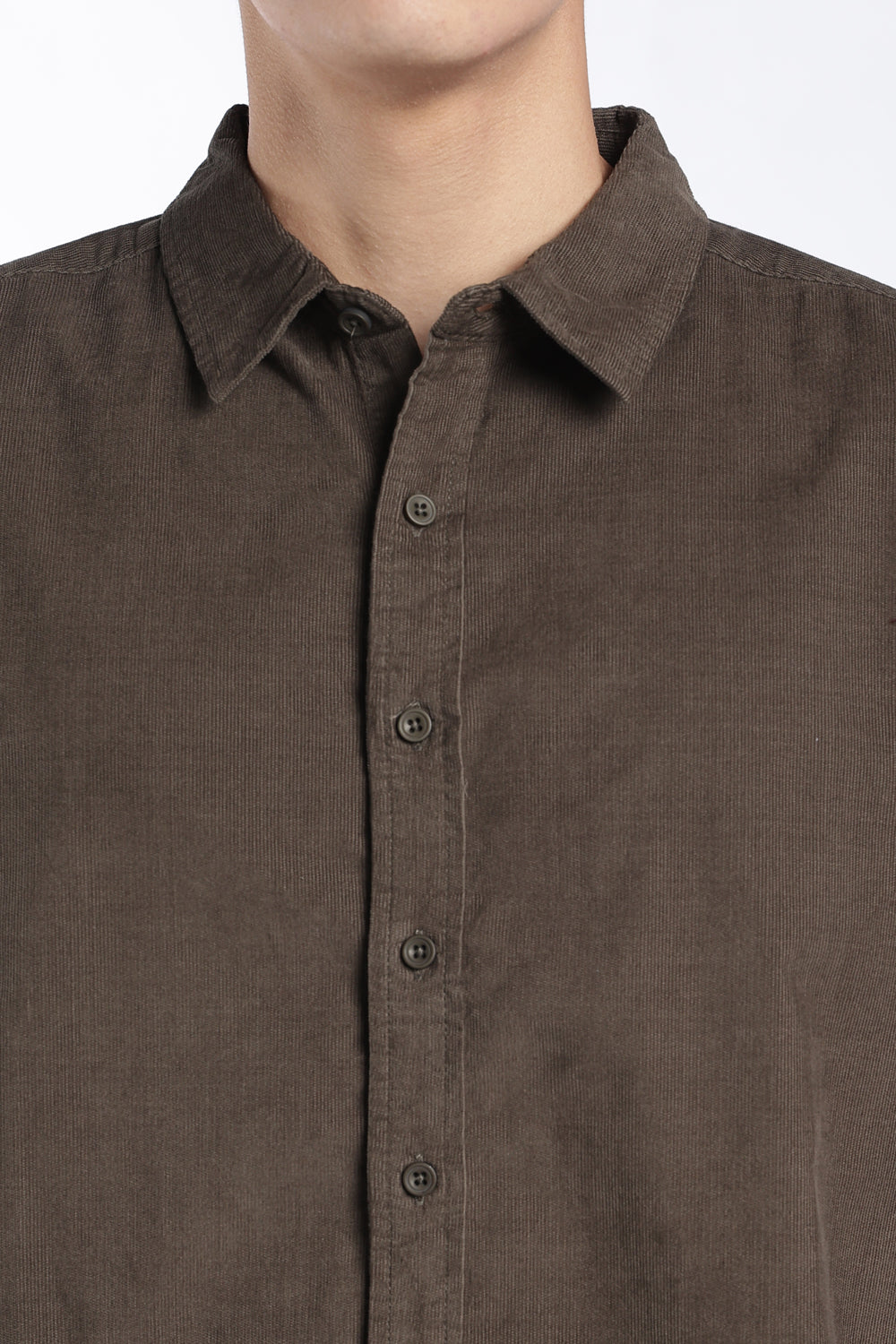 Mens Regular Fit Olive Solid Corduroy Casual Shirt - Image 7