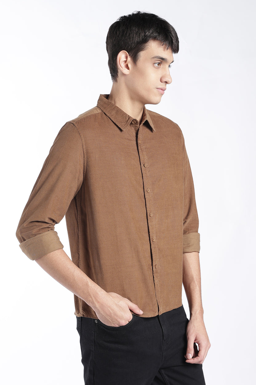 Mens Regular Fit Rust Solid Corduroy Casual Shirt - Image 4