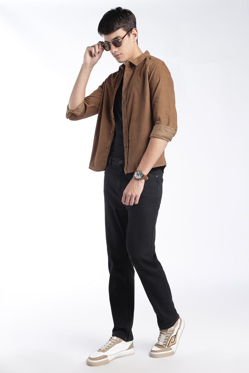 Mens Regular Fit Rust Solid Corduroy Casual Shirt - Image 6