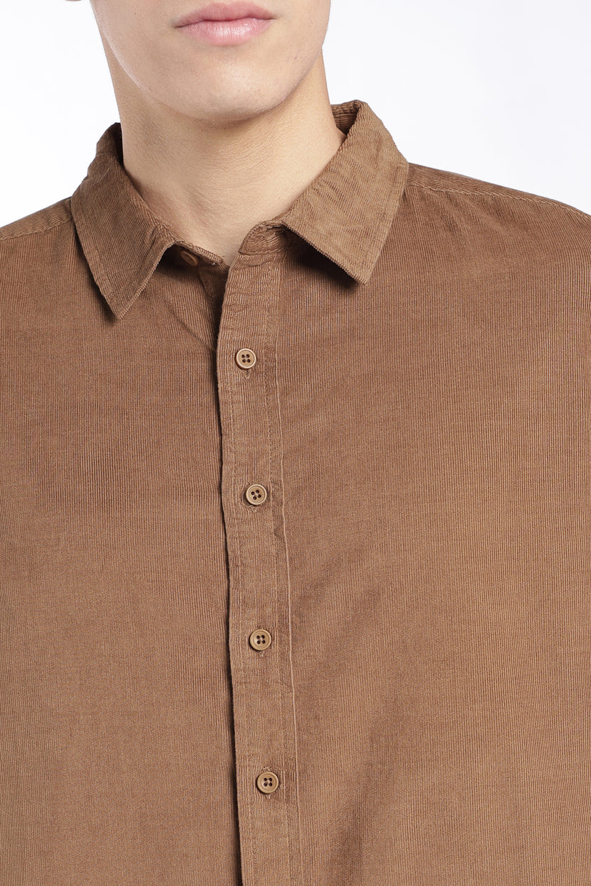 Mens Regular Fit Rust Solid Corduroy Casual Shirt - Image 7