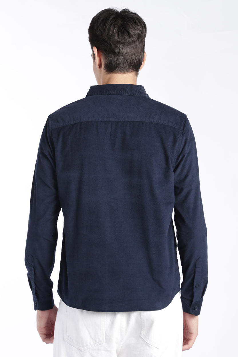 Mens Regular Fit Navy Solid Corduroy Casual Shirt - Image 5