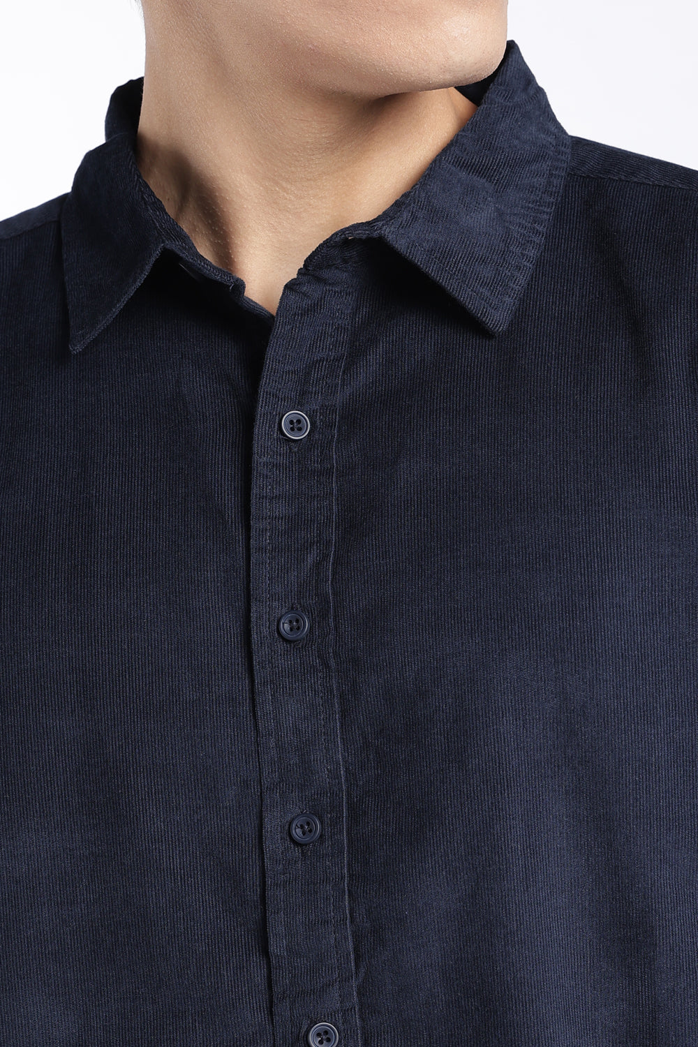Mens Regular Fit Navy Solid Corduroy Casual Shirt - Image 7