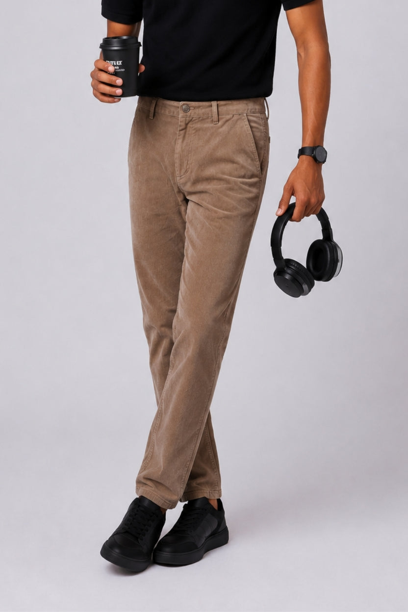 Mens Relaxed Fit Beige Corduroy Chinos - Image 1