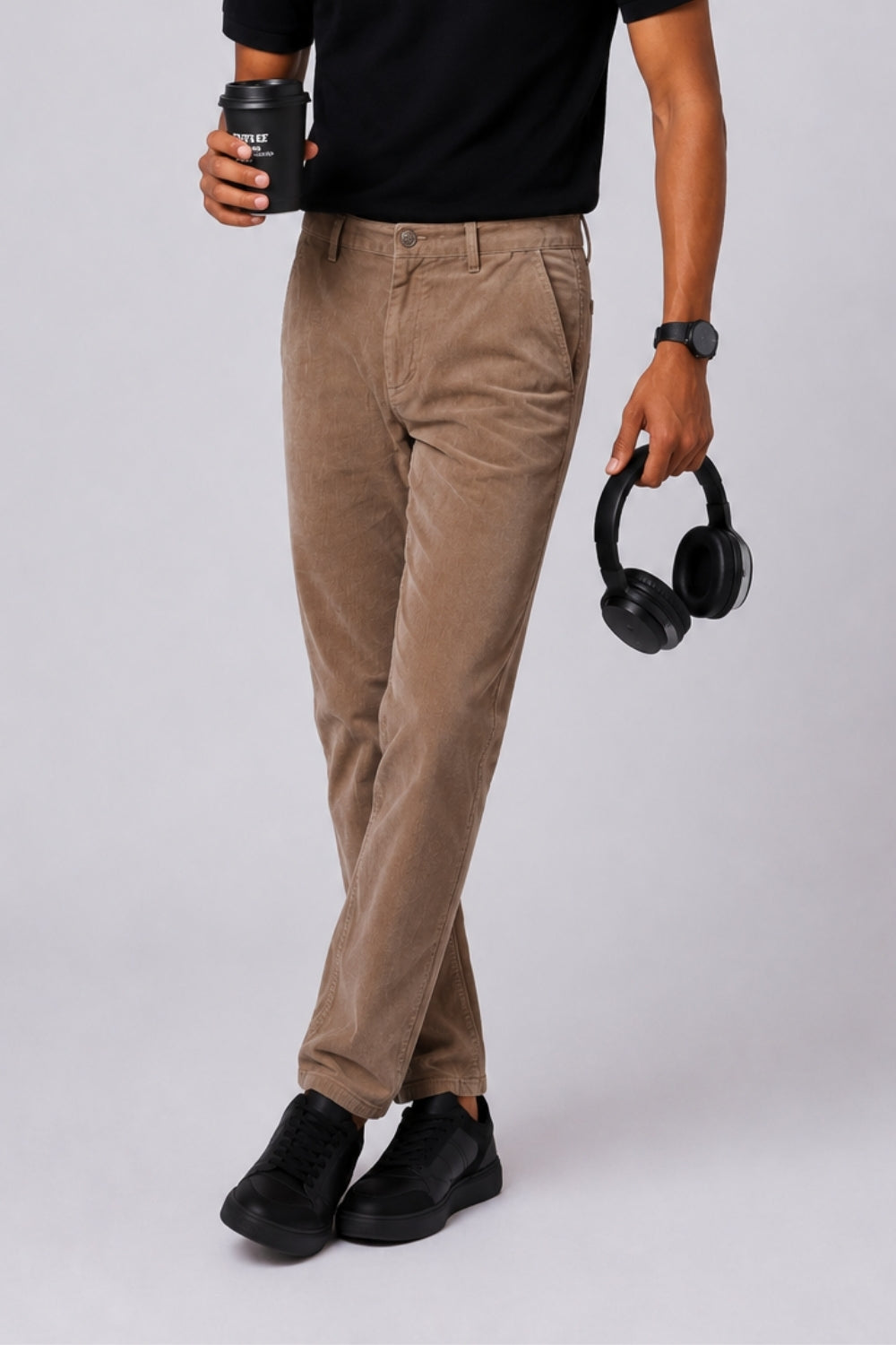 Mens Relaxed Fit Beige Corduroy Chinos - Image 1