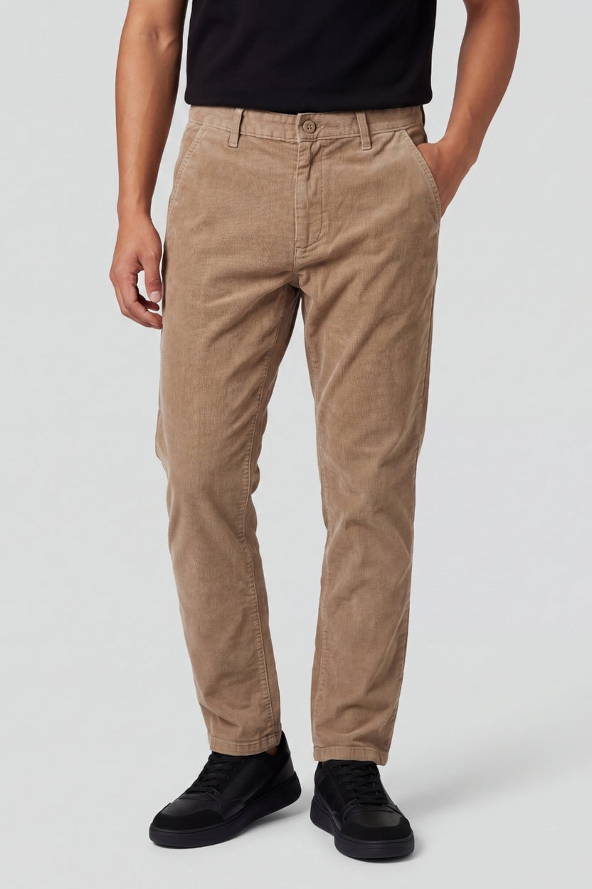 Mens Relaxed Fit Beige Corduroy Chinos - Image 2