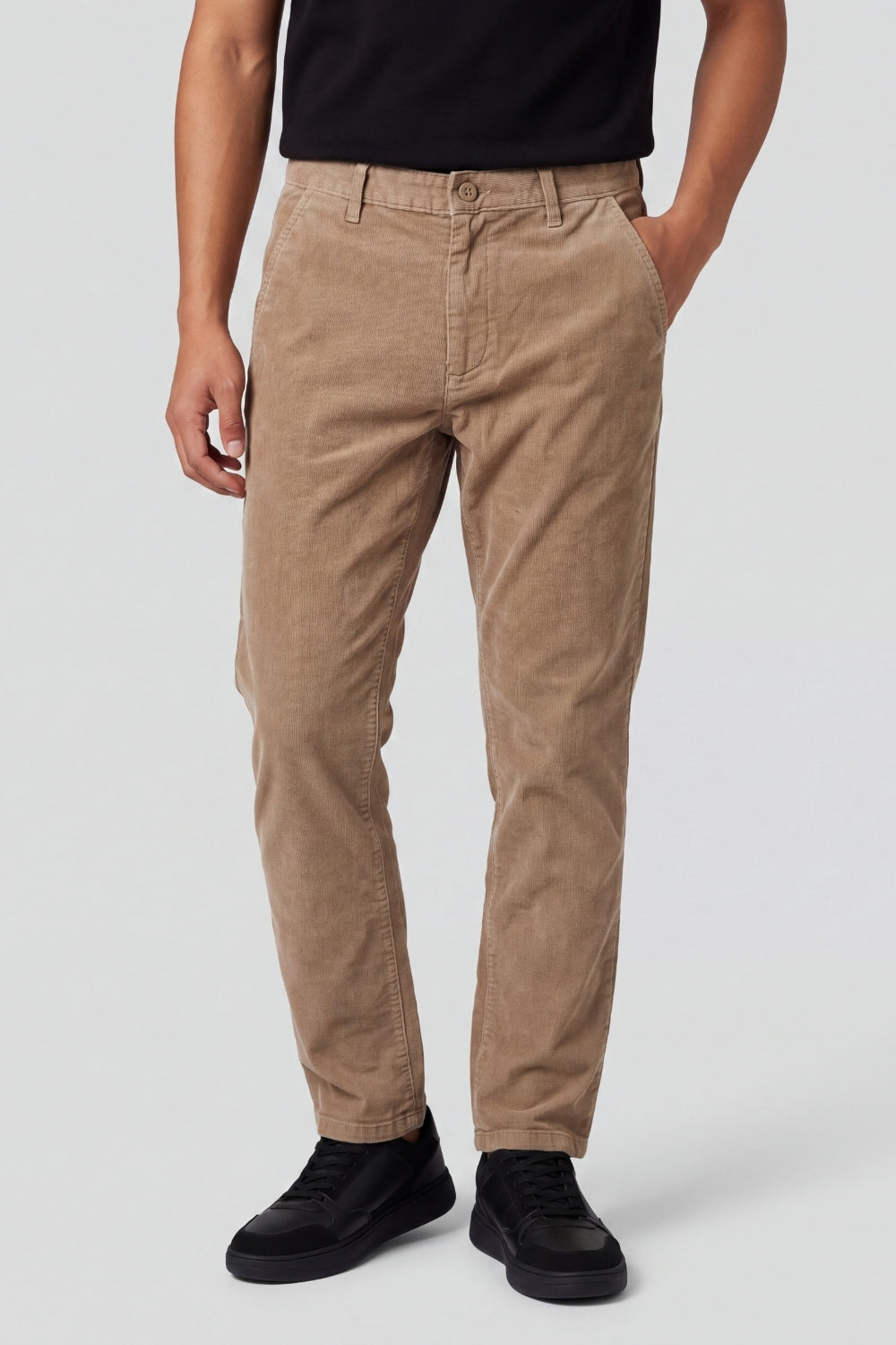 Mens Relaxed Fit Beige Corduroy Chinos - Image 2