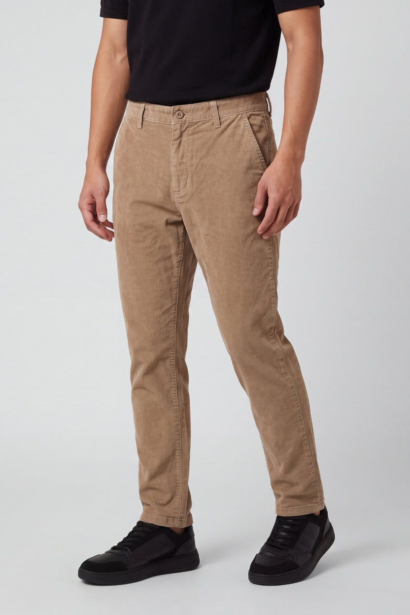 Mens Relaxed Fit Beige Corduroy Chinos - Image 4