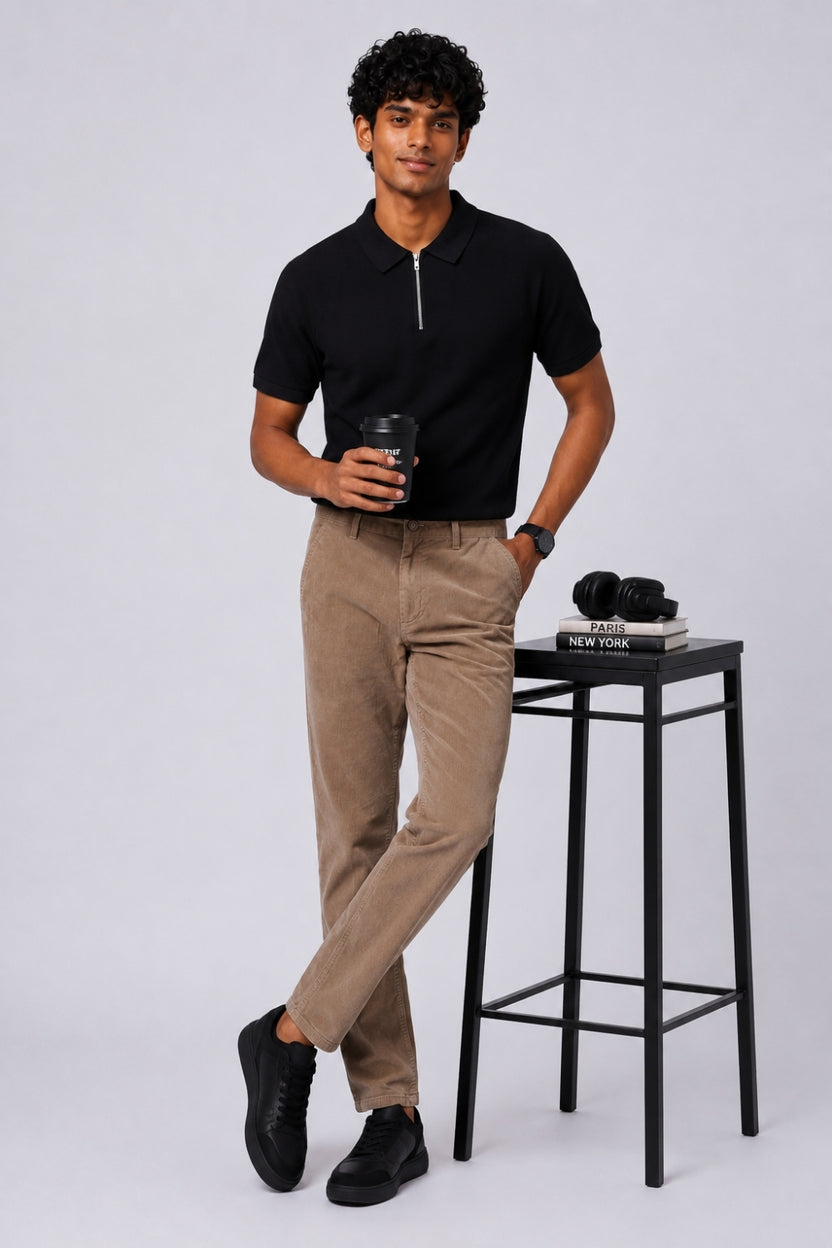 Mens Relaxed Fit Beige Corduroy Chinos - Image 6