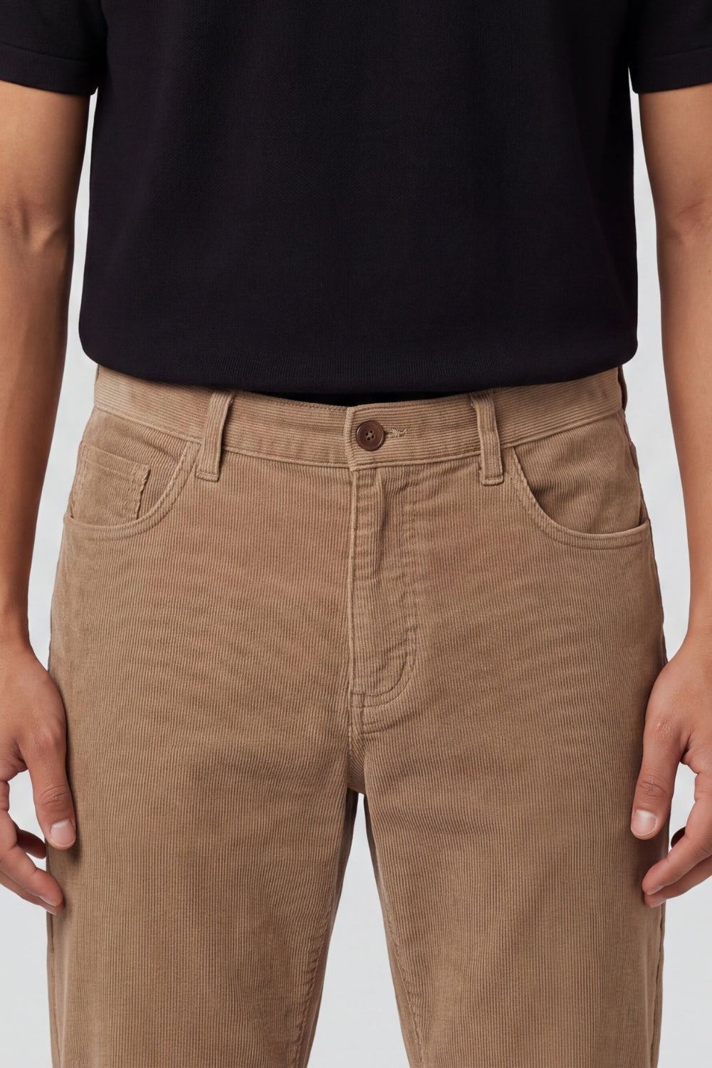 Mens Relaxed Fit Beige Corduroy Chinos - Image 9
