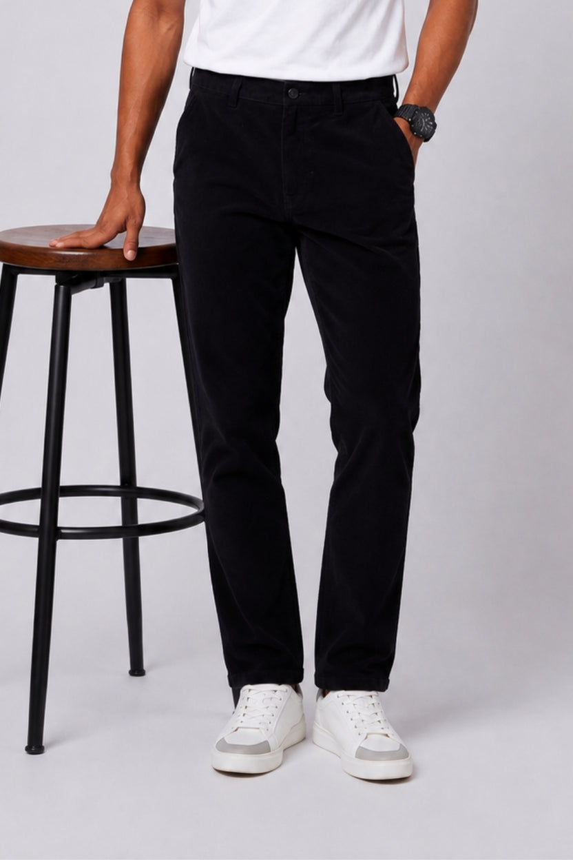 Mens Regular Fit Black Corduroy Chinos - Image 1