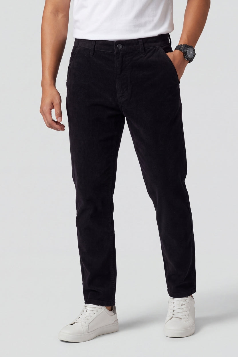 Mens Regular Fit Black Corduroy Chinos - Image 2