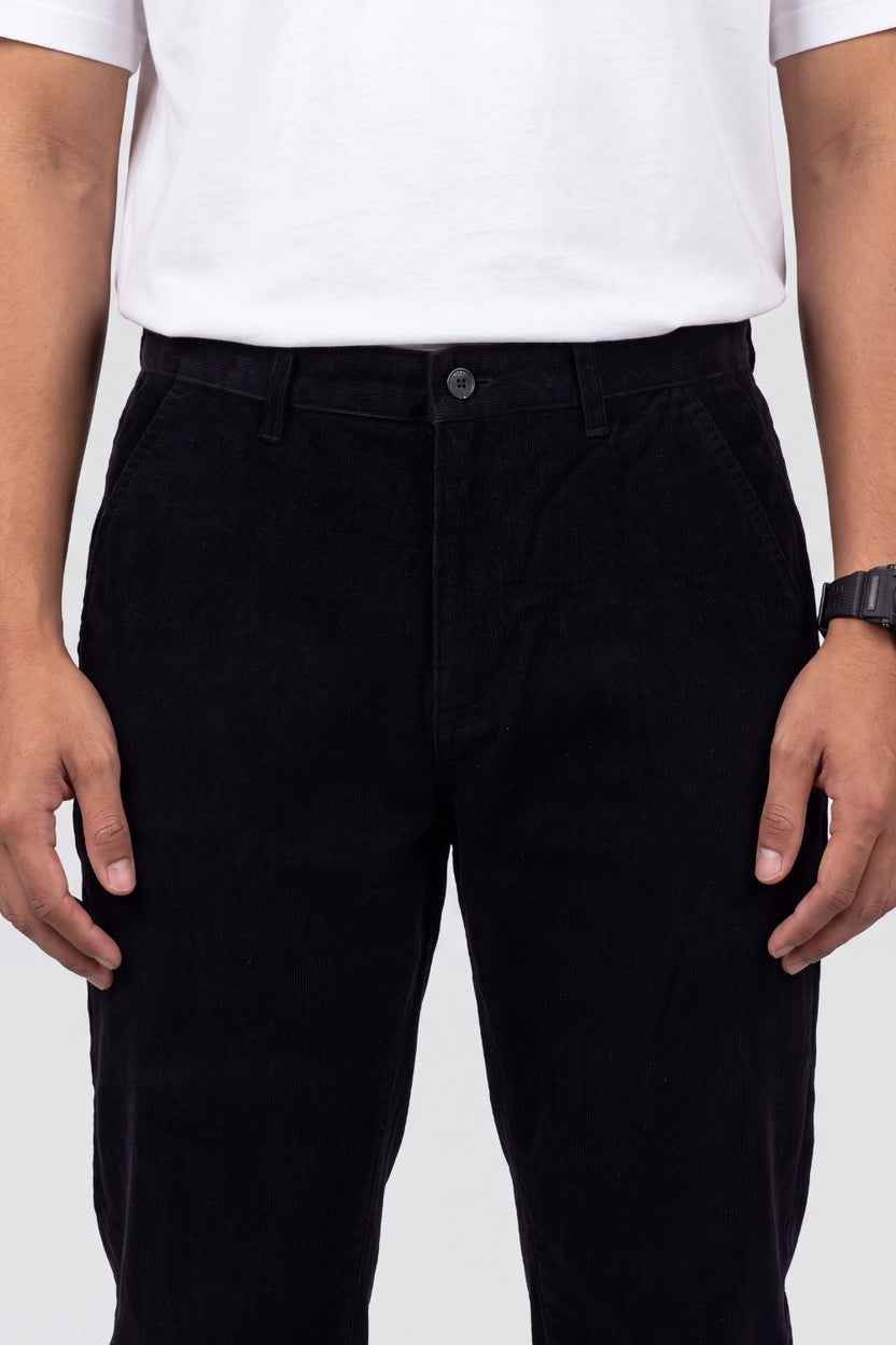 Mens Regular Fit Black Corduroy Chinos - Image 3