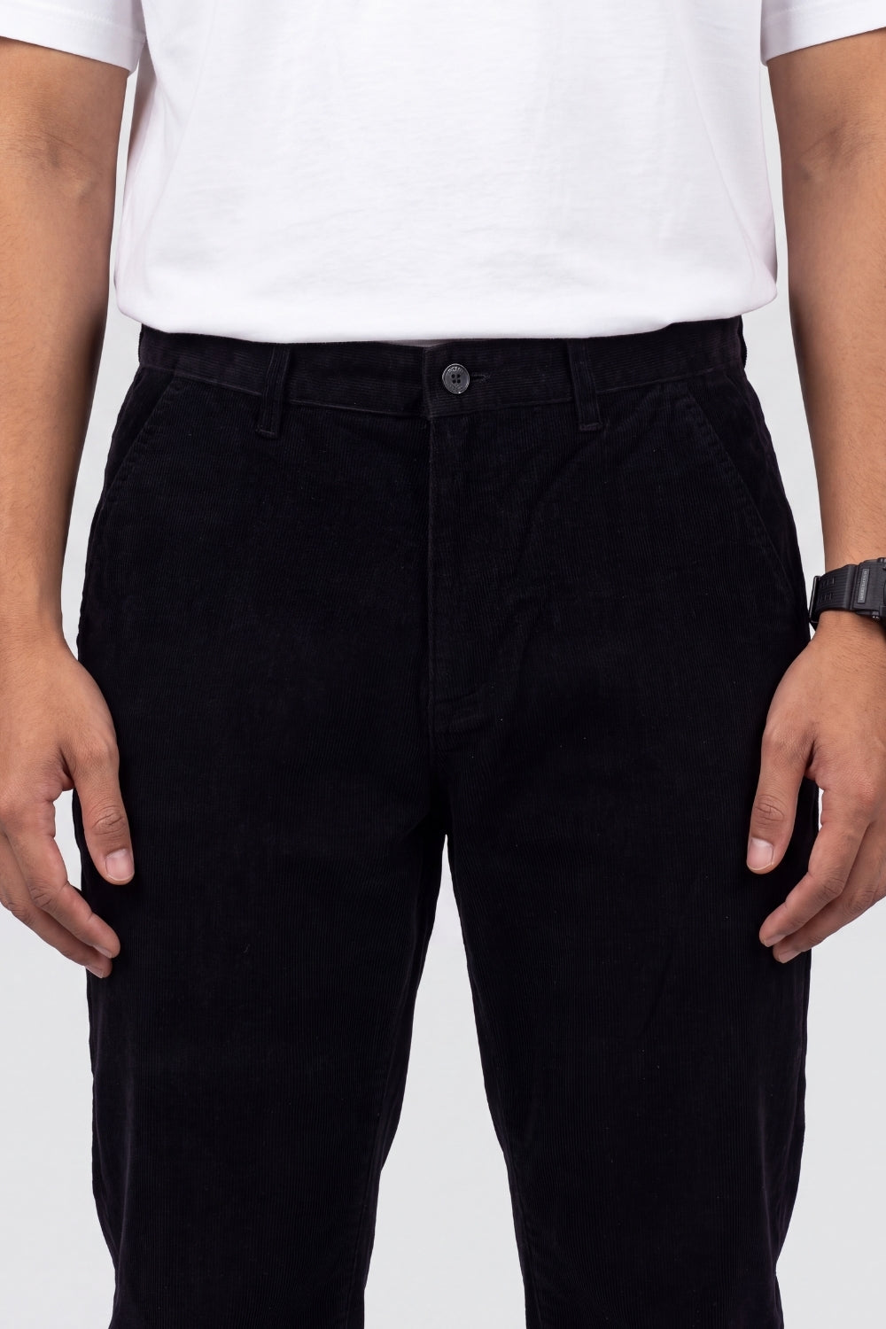 Mens Regular Fit Black Corduroy Chinos - Image 3