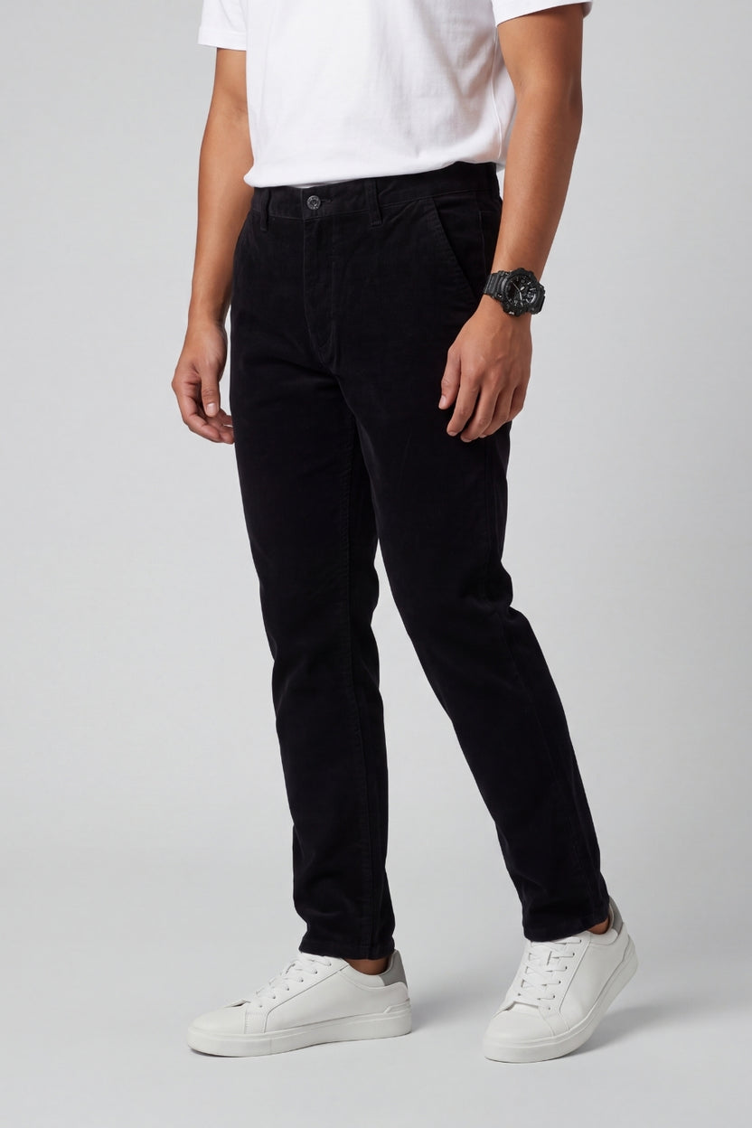 Mens Regular Fit Black Corduroy Chinos - Image 4