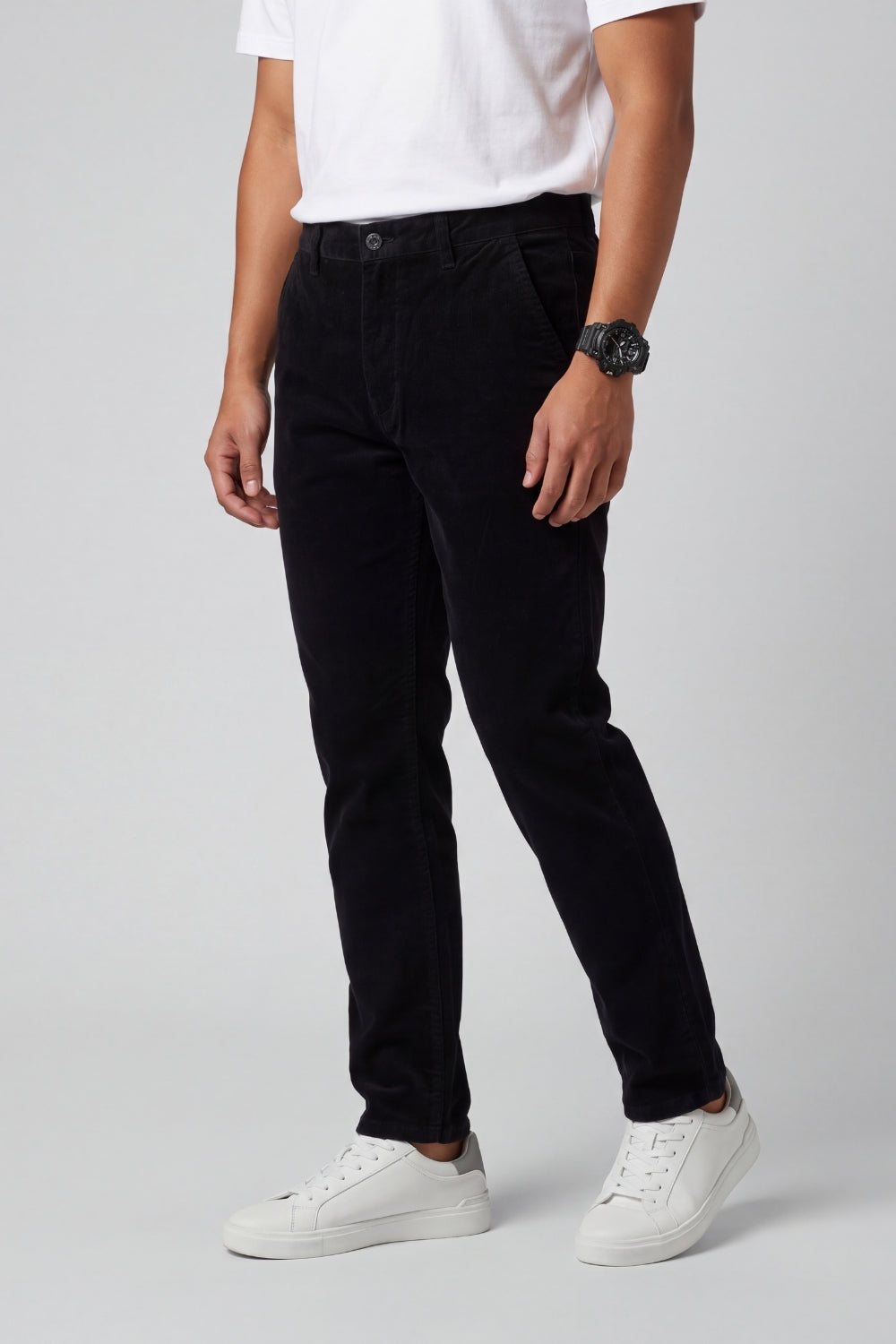 Mens Regular Fit Black Corduroy Chinos - Image 4