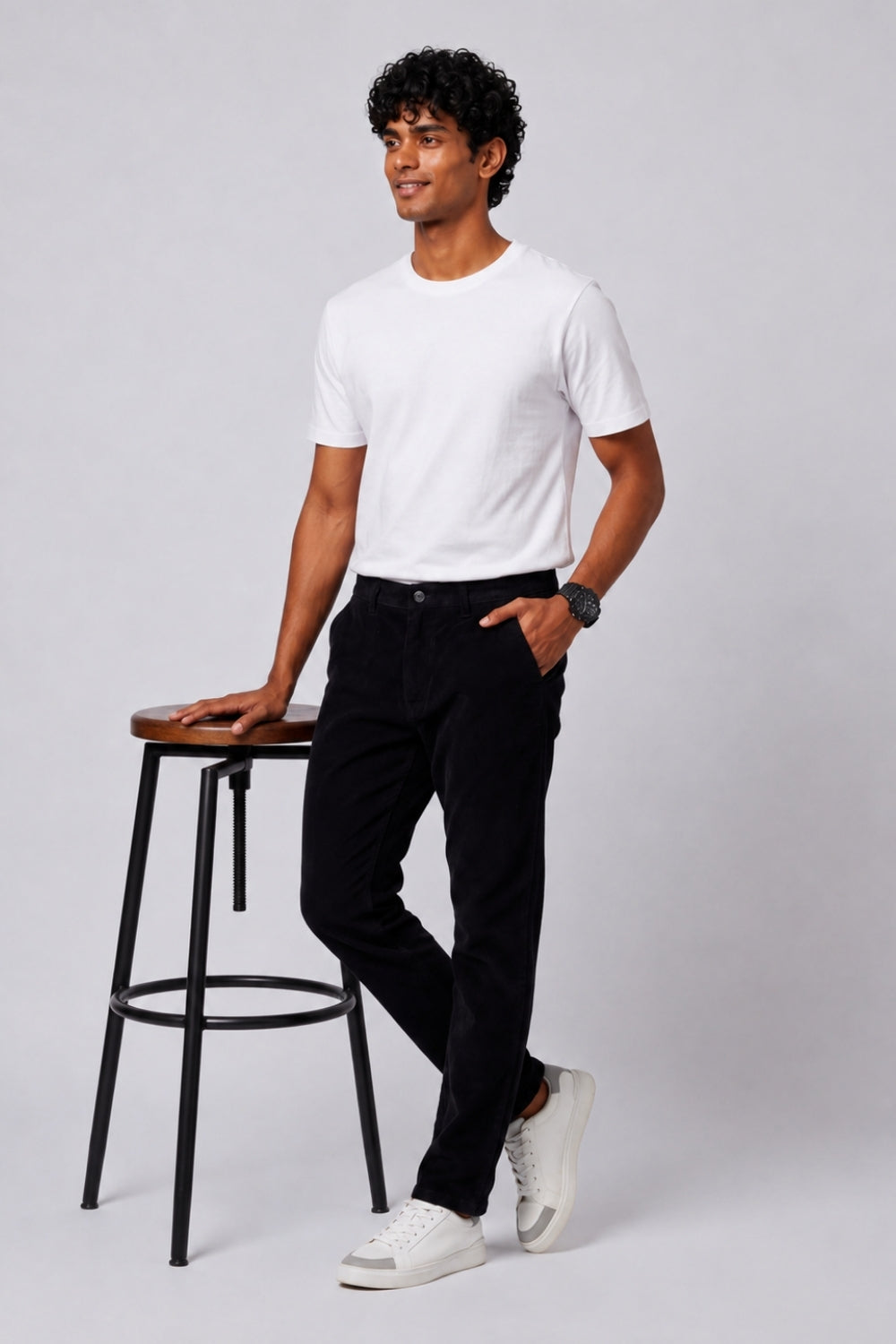 Mens Regular Fit Black Corduroy Chinos - Image 6