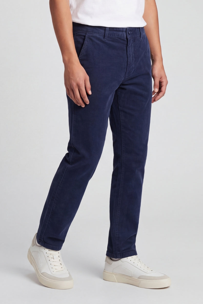 Mens Regular Fit Navy Corduroy Chinos - Image 4
