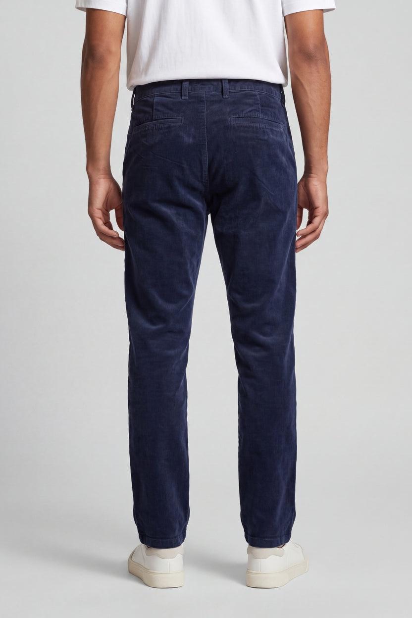 Mens Regular Fit Navy Corduroy Chinos - Image 5