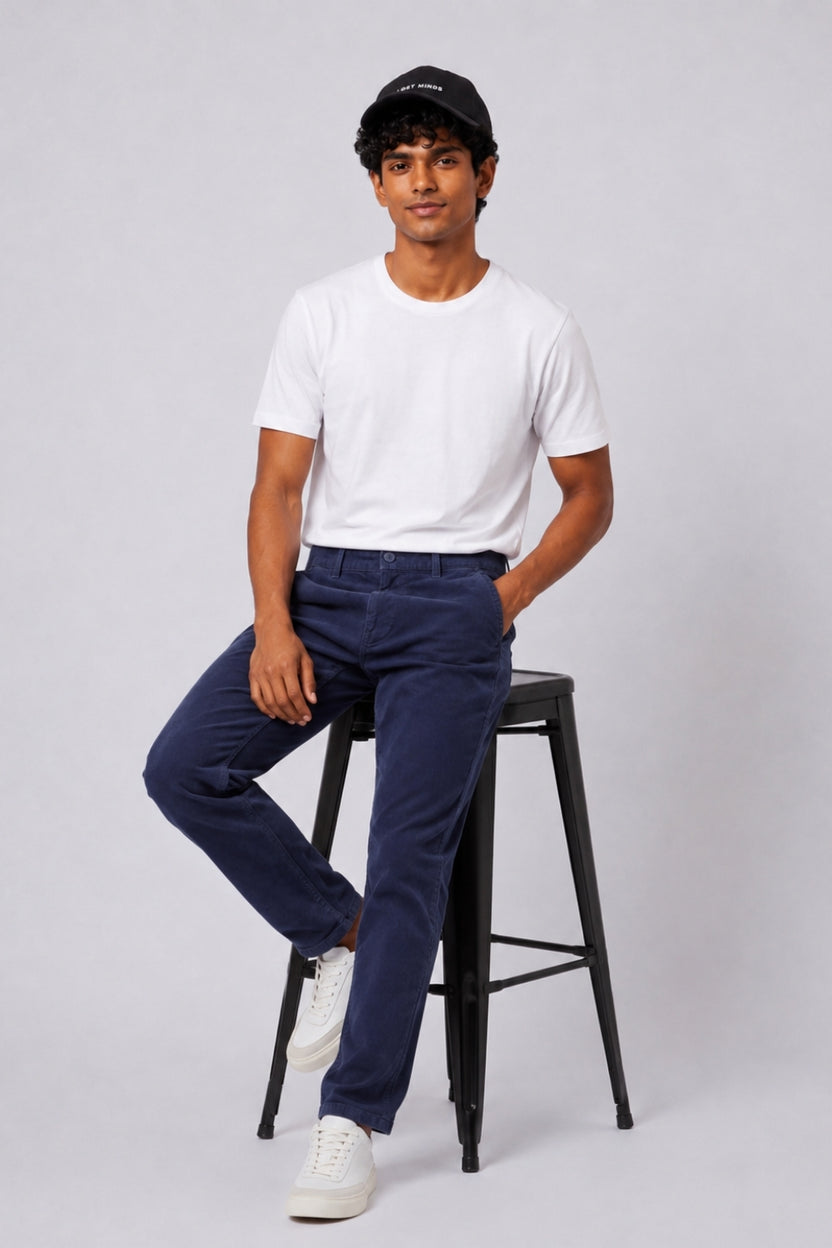 Mens Regular Fit Navy Corduroy Chinos - Image 6