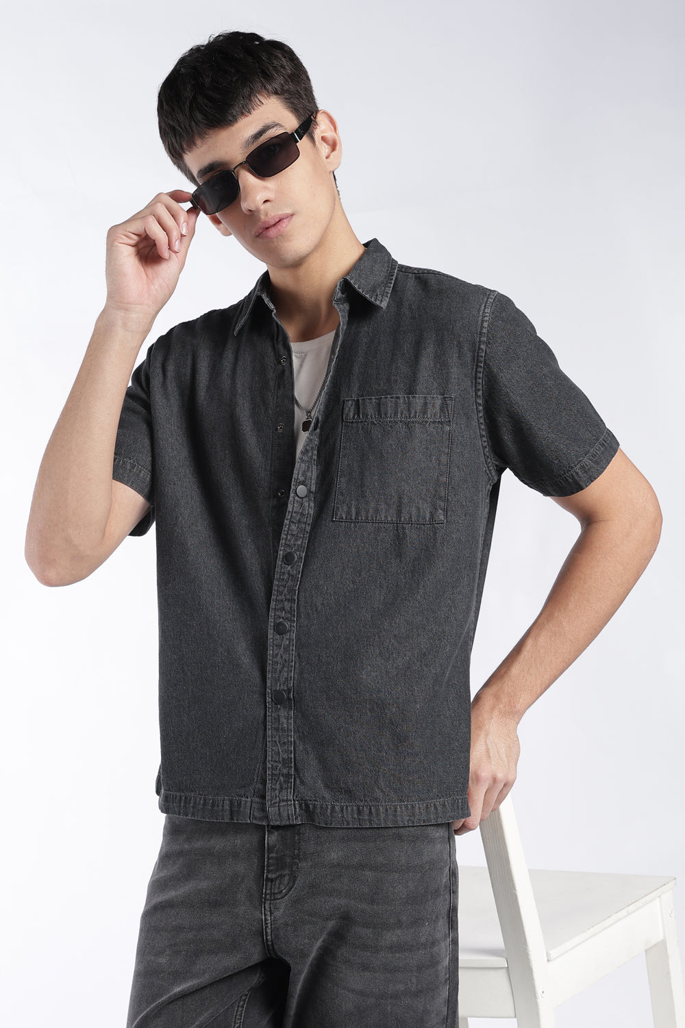 Mens Regular Fit Charcoal Vintage Wash Shirt - Image 1