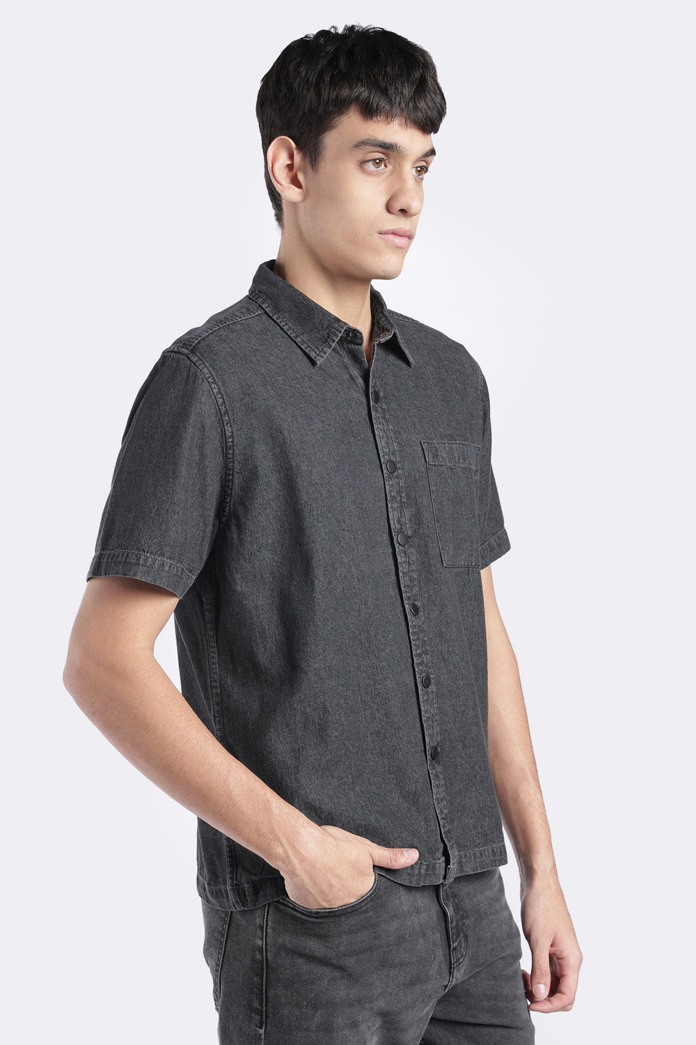 Mens Regular Fit Charcoal Vintage Wash Shirt - Image 4