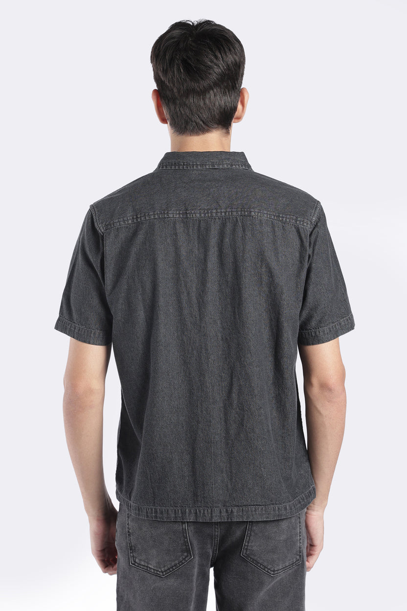 Mens Regular Fit Charcoal Vintage Wash Shirt - Image 5