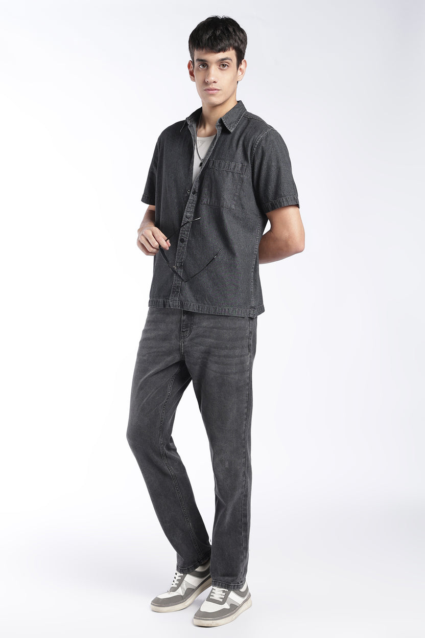 Mens Regular Fit Charcoal Vintage Wash Shirt - Image 6