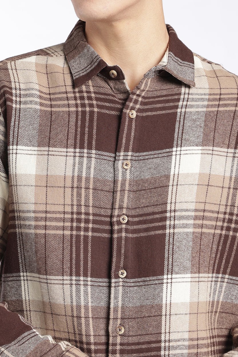 Mens Regular Fit Brown Checked Shirt - Image 3