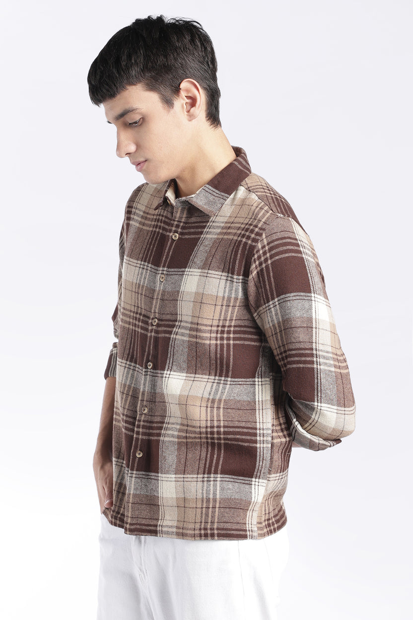 Mens Regular Fit Brown Checked Shirt - Image 4