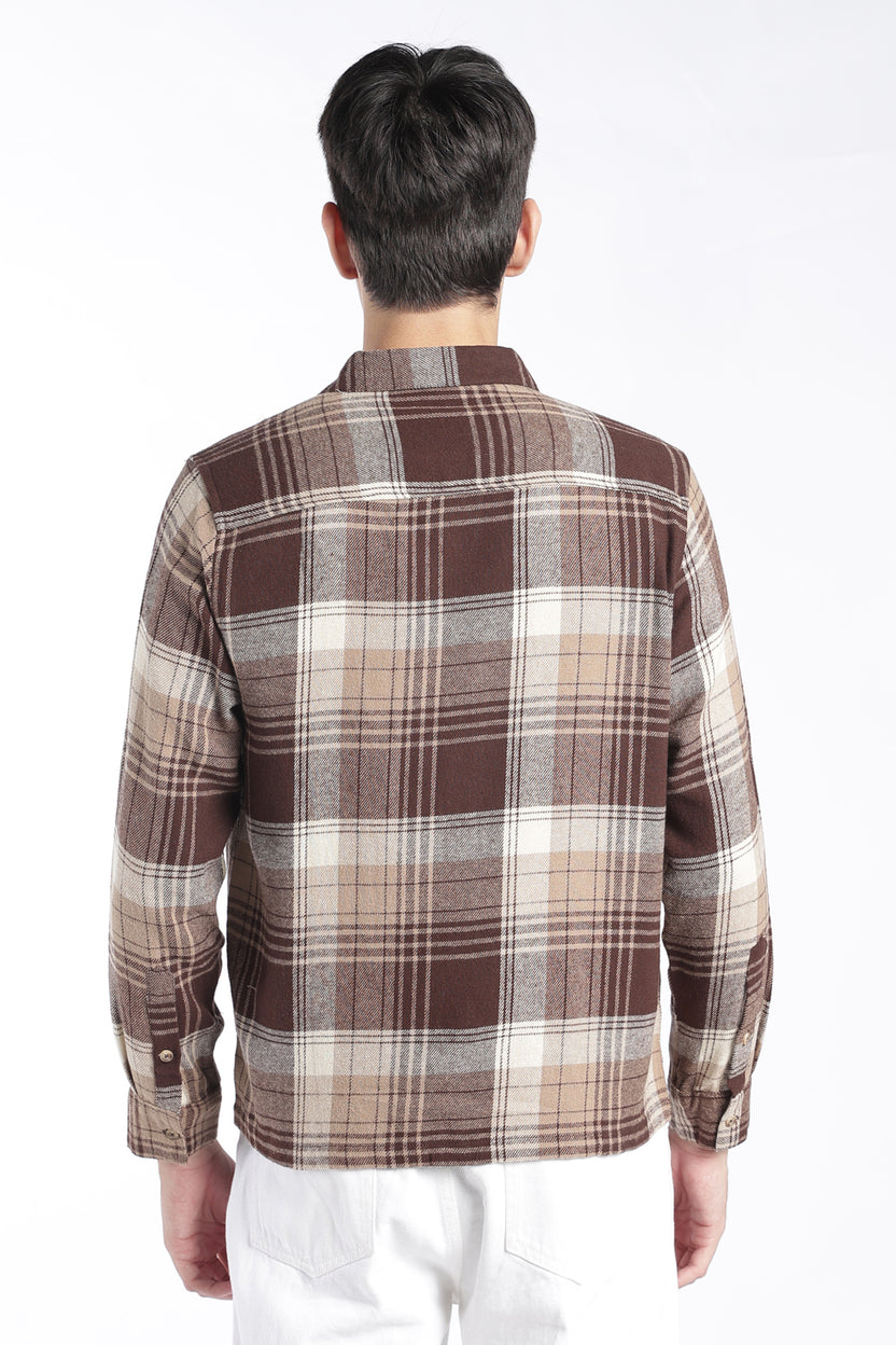 Mens Regular Fit Brown Checked Shirt - Image 5