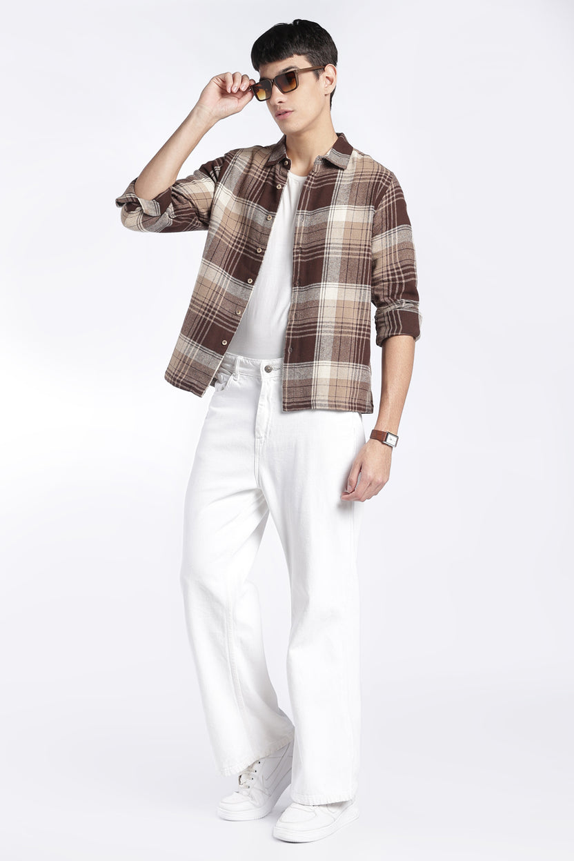 Mens Regular Fit Brown Checked Shirt - Image 6