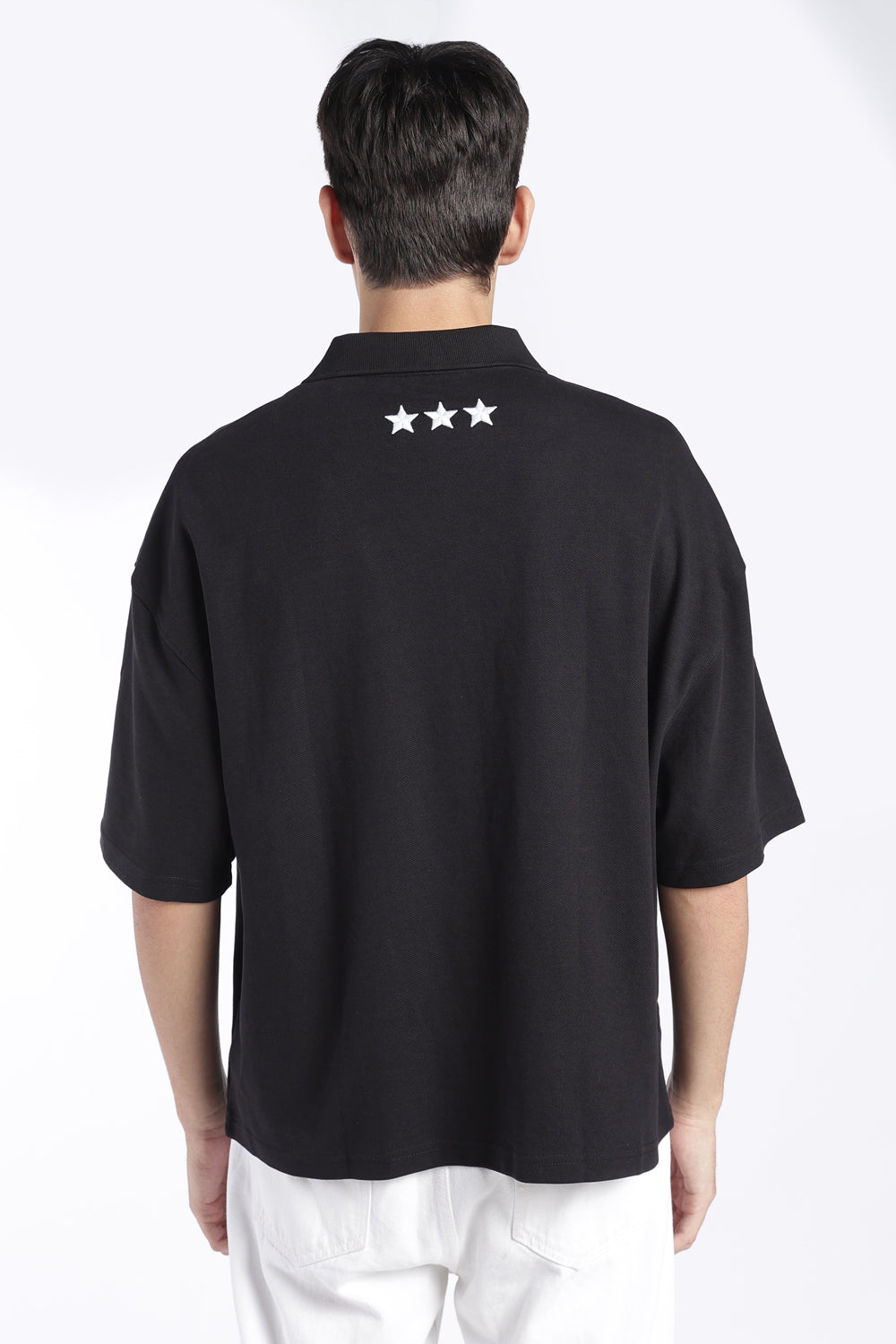 Mens Black Drop Shoulder Embroidery T-Shirt - Image 5
