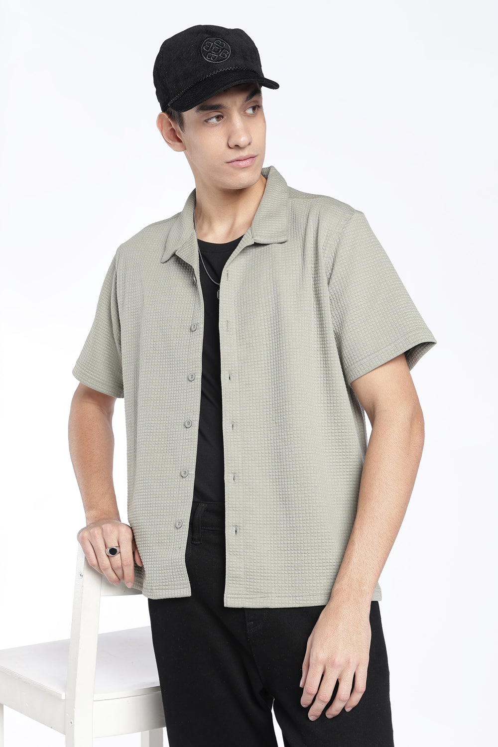 Mens Regular Fit Sage Textured Shirt - Image 1