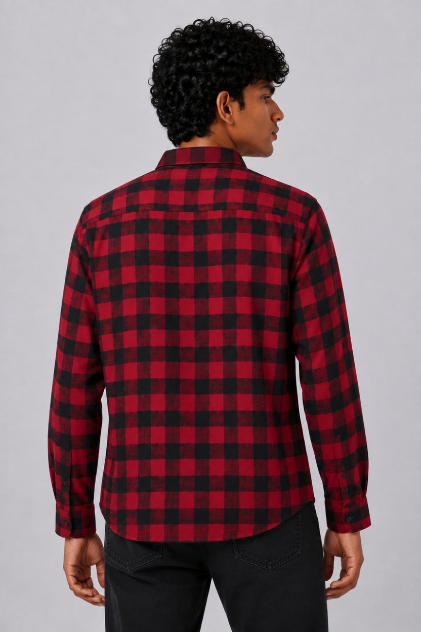 Mens Red and Black Checked Casual Shirt - Image 5
