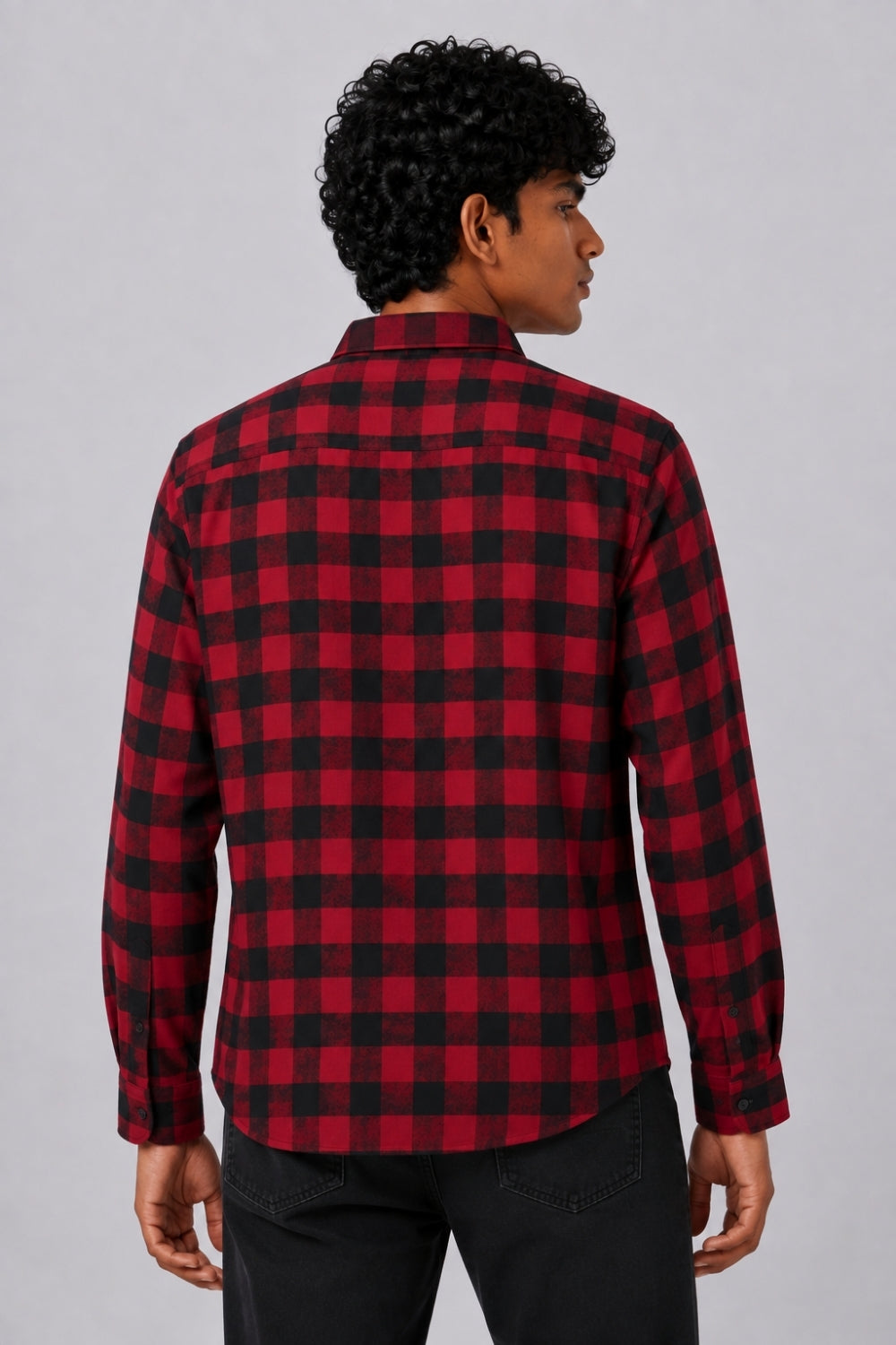 Mens Red and Black Checked Casual Shirt - Image 5