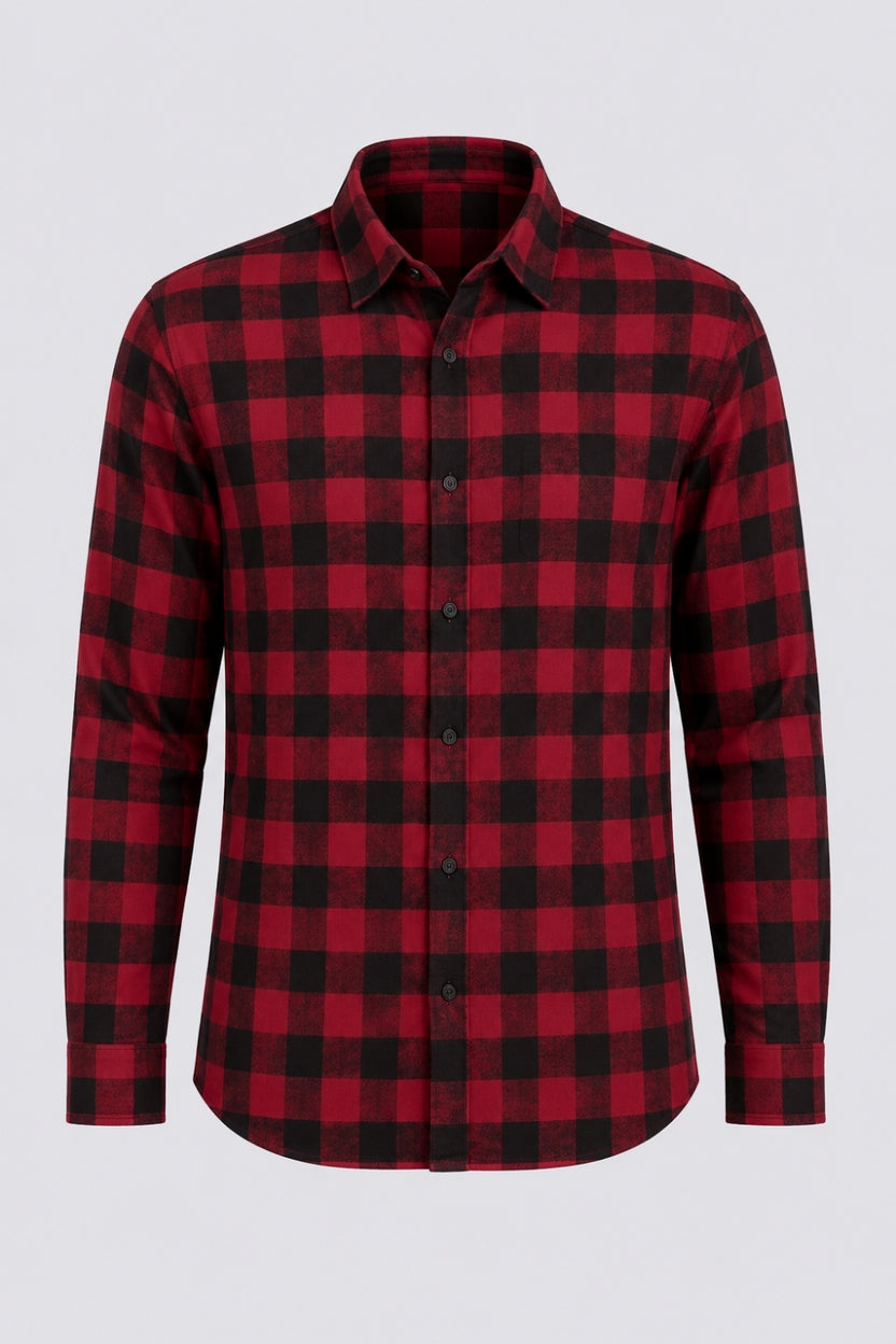 Mens Red and Black Checked Casual Shirt - Image 7