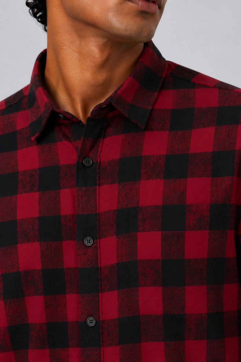 Mens Red and Black Checked Casual Shirt - Image 9