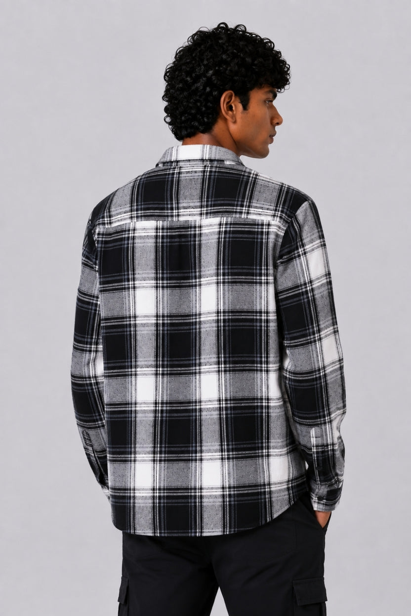 Mens Black and White Checked Casual Shirt - Image 5