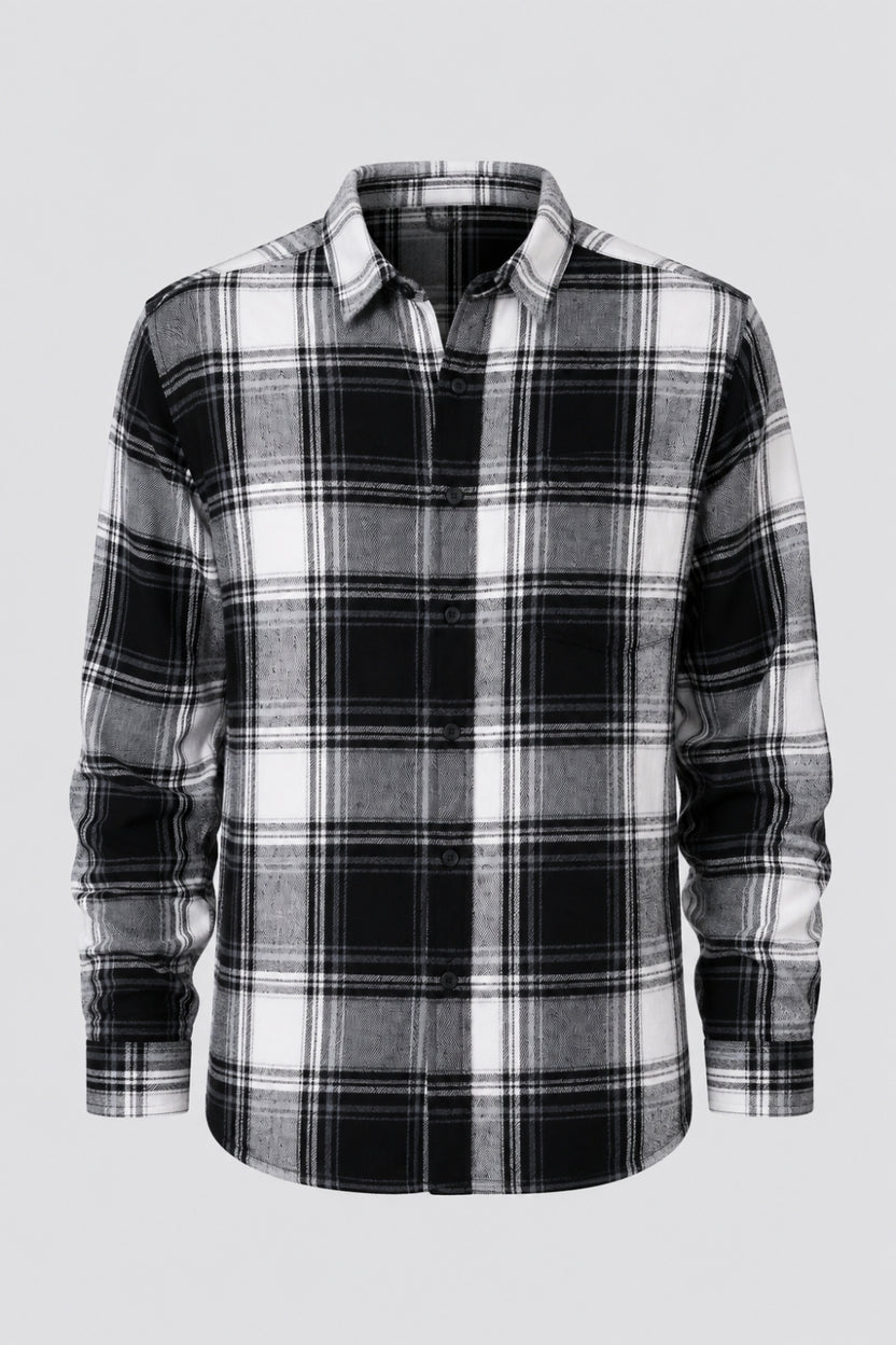 Mens Black and White Checked Casual Shirt - Image 7