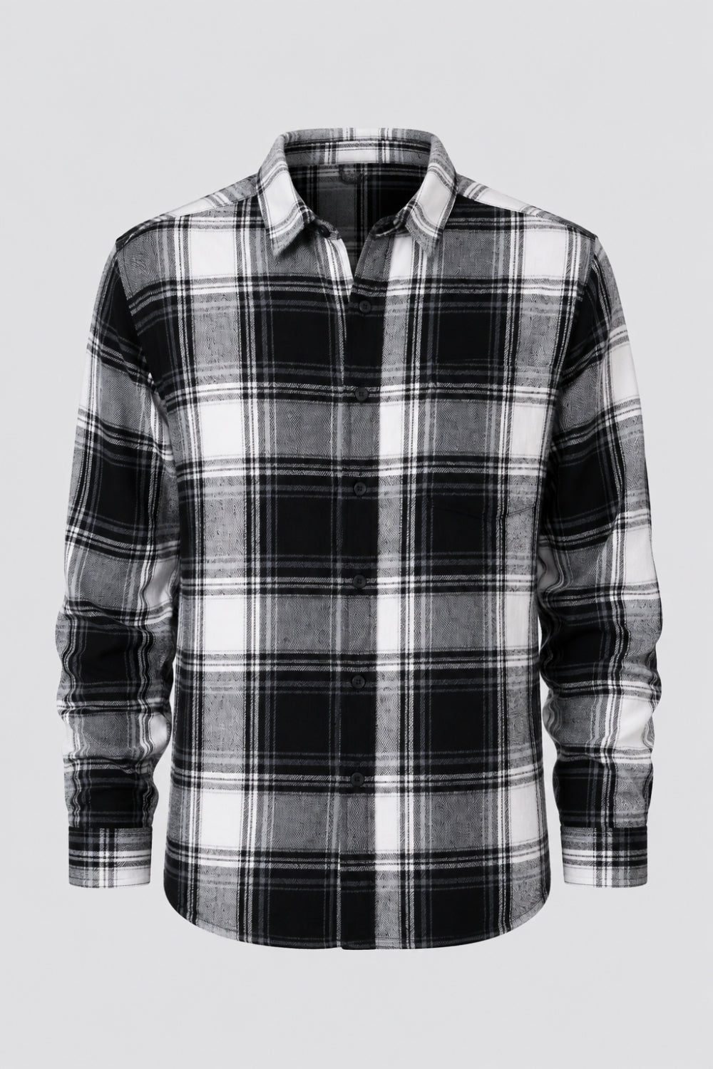 Mens Black and White Checked Casual Shirt - Image 7